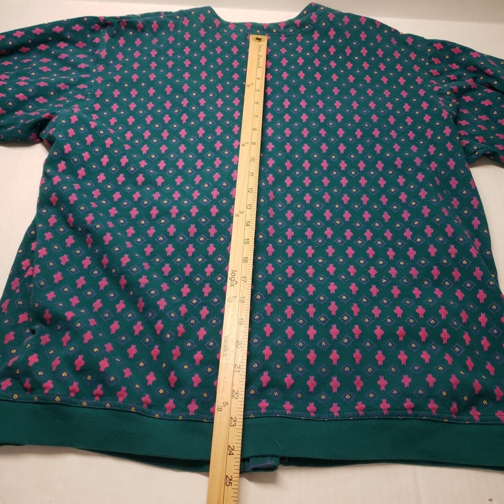 Vintage Izod 3pc Skirt Set XL Teal Pink Cardigan Henley Midi Skirt Stripe Modest - Picture 10 of 16